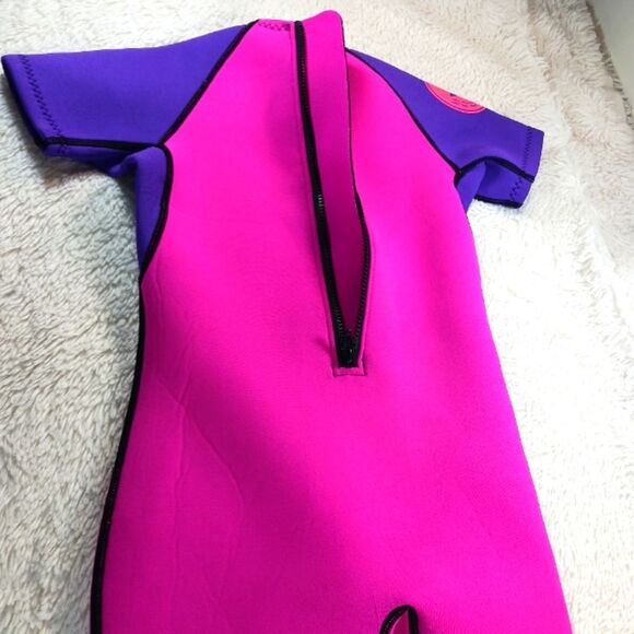 NWOT Body Glove Child Size L Short Arm Springsuit Wetsuit Pink Violet Zip Surf - Picture 9 of 9